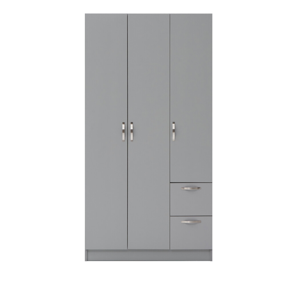 3 Door Double Wardrobe Bedroom Furniture Storage Cupboard Grey