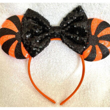 Minnie Mouse Black sequence glitter pumpkin orange ears headband
