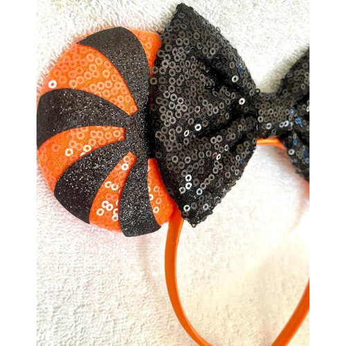 Disney Minnie Mouse Black sequence glitter pumpkin orange ears headband 1
