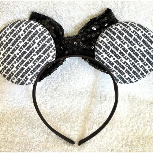 Disney Minnie Mouse Black sequence glitter Star Wars ears headband Halloweenl 2