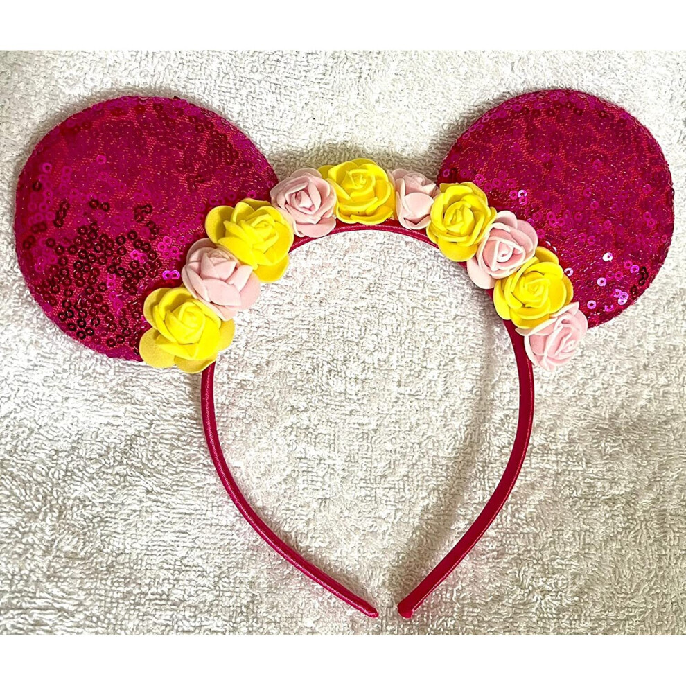 Minnie Mouse Pink sequence glitter floral headband Halloween