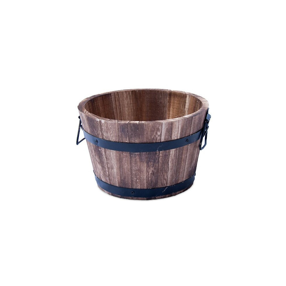 (Burnt Wood Barrel Planter(30cm)) Burnt Wood Barrel Planter Flower Tree Garden