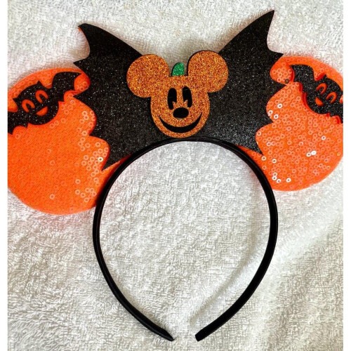 Disney Minnie Mouse Mickey Black sequence glitter pumpkin orange  headband