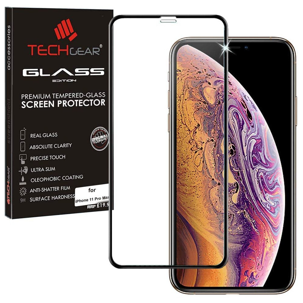 TECHGEARÂ® 3D GLASS Edition for iPhone 11 Pro Max, [FULL Screen Adhesion] & [Full Coverage] Tempered Glass Screen Protector Guard Cover Compatible