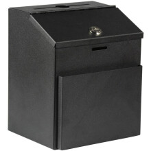 Suggestion Box with Lock for Wall Mount or Tabletop Use, Locking Hinged Lid, Metal Ballot Box with Pocket for Donation Forms or Envelopes (Not