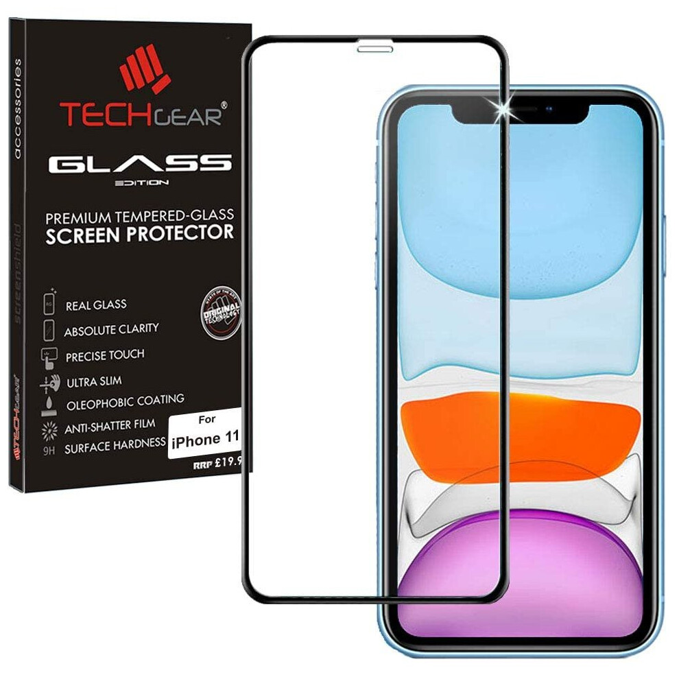 TECHGEARÂ® 3D GLASS Edition for iPhone 11, [FULL Screen Adhesion] & [Full Coverage] Tempered Glass Screen Protector Guard Cover Compatible with Apple