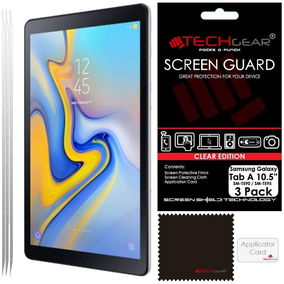 TECHGEAR [Pack of 3] Screen Protectors for Samsung Galaxy Tab A 10.5 Inch (SM-T590 / SM-T595) - Ultra Clear Lcd Screen Protector Guard Covers for