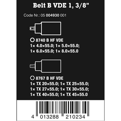 Wera Wera 05004930001 Belt B VDE 1 BIT-Socket Set, Colour, Size 1