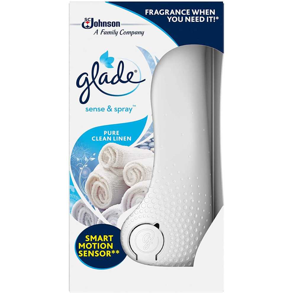 Glade Sense & Spray Air Freshener, Motion Activated Automatic Odour Eliminator for Home, Starter Kit with Holder & 18 ml Refill, Clean Linen, 4