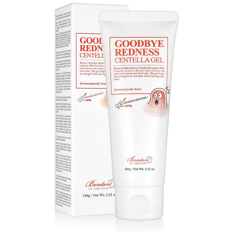 Benton Good Bye Redness Centella Gel 100G (3.52 Oz.) - Centella Asiatica Redness Relief & Soothing Gel, Fresh Lightweight Gel For Oily Skin,