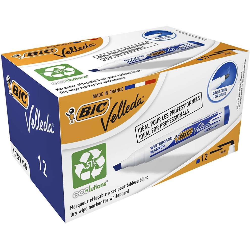 BIC Velleda 1751 Ecolutions Dry Erase Felt - Blue, Box of 12