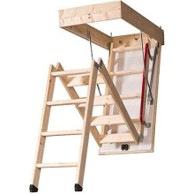 DJM Direct Deluxe Eco 3 Section Timber Folding Wooden Loft Ladder Frame 550 x 1130mm Floor to Ceiling Height 2.8m (Timber, 550 x 1130)