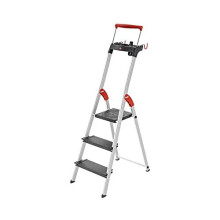 Hailo TopLine L100 8050-307 Aluminium Safety Stepladder with Multifunctional Shell, Safety Holder, Platform Lock and 130 mm Extra-Deep Steps, Bl