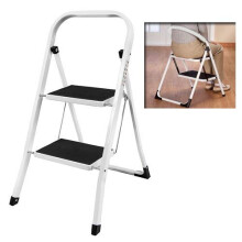 2 Step Steel Portable Folding Heavy Duty Ladder, Compact Folding Metal Stepladder Stool