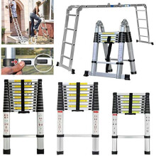 Aluminium Telescopic Ladder 2.6M Telescoping Ladder Portable Folding Step Extendable Extension Straight Ladders EN131 Load Capacity 330lbs
