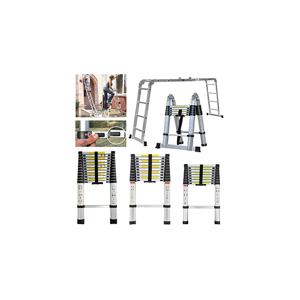 Aluminium Telescopic Ladder 2.6M Telescoping Ladder Portable Folding Step Extendable Extension Straight Ladders En131 Load Capacity 330Lbs 797334516177