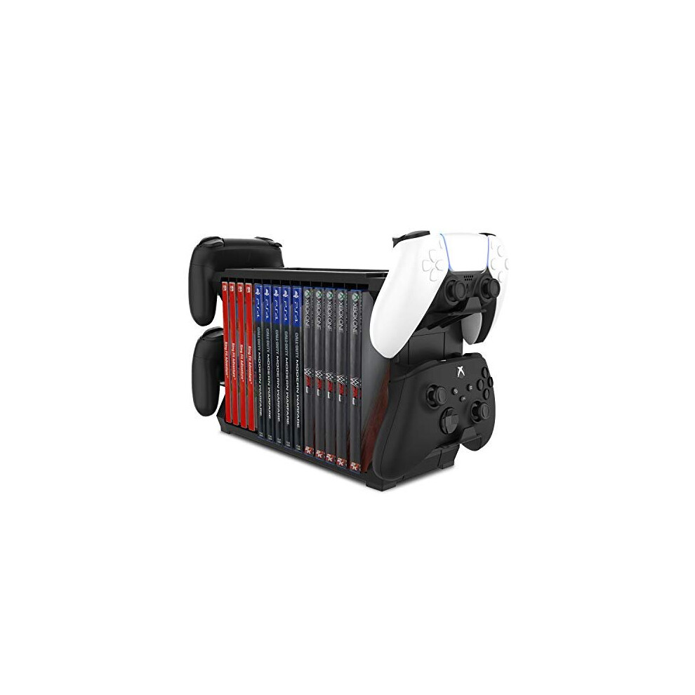 Tnp Games Storage Tower (Up To 15 Cd Disc) For Ps5 Game Disk Rack And Controller Stand Holder For Xbox Series X/Nintendo Switch/Ps4 Controller S 843354113145