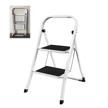 Heavy Duty Steel 2 Step Ladder Portable Compact Folding Metal Stepladder Stool Multi Purpose for Home Garden Warehouse Kitchen Mini Small Stepla