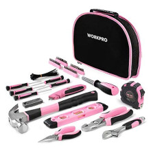 WORKPRO 103-Piece Home Tool Kit, Pink Ladies Tool Kit, Cr-V Hand Tools for Home Repair, Household Home DIY Tool Set with Compact Storage Bag