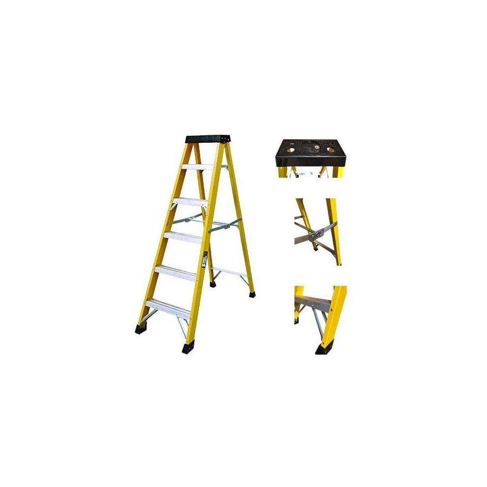 6 Tread Fibreglass Step Ladder 30000V - Electricians Heavy Duty Tread En131 - Grp Step Ladder Sterk Systems 5060620320037