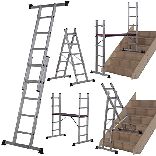 Werner 7101518 5 in 1 Combination Ladder with Platform Combi, Silver, One Size