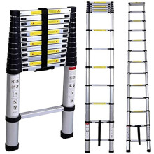 Multibao Portable Aluminium Telescopic Ladder 12.5Ft/3.8M Multi-Purpose Telescoping Extension Steps Ladder Adjustable Height 150kg Capacity Load
