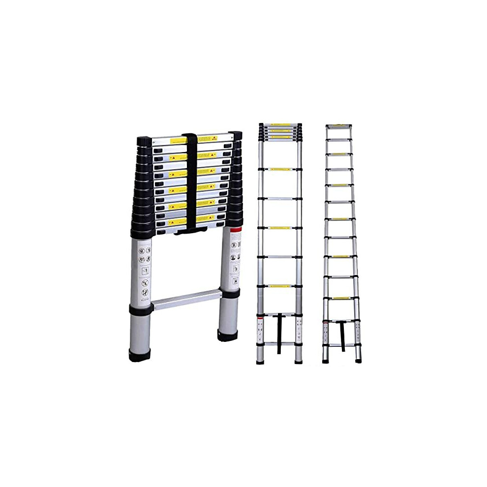 Multibao Portable Aluminium Telescopic Ladder 12.5Ft/3.8M Multi-Purpose Telescoping Extension Steps Ladder Adjustable Height 150Kg Capacity Load 5060879090057