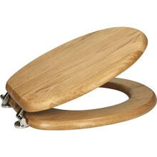Ceramica Oak Wood Toilet Seat - Bottom-Fitting, Durable, Includes Fixings, Easy Install, 155mm Hinge Spacing