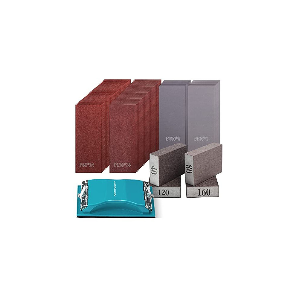 Sand Paper 65Pcs, Sandpaper For Wood, 80-600 Grit Sandpaper Assortment Kit With Sanding Block, Sand Sponges 40/80/120/160 Grit, Alumina Sand Pap 630808009112