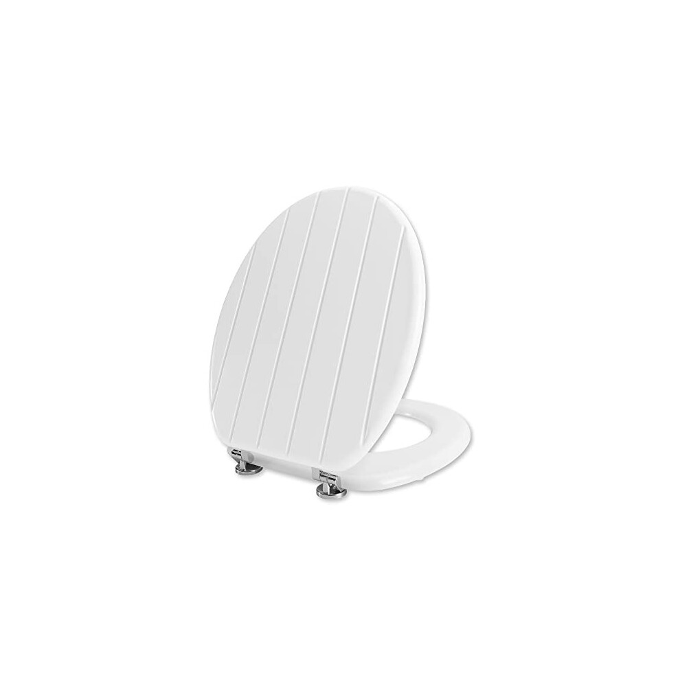 Angel Shield White Wooden Toilet Seat High-Quality Antibacterial Adjustable Hinges Toilet Seat Fits Never Slips For Bathroom (White) 653945783806