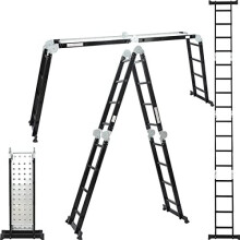 ALDORR Professional Folding Combination Ladder 4x4 Rungs with Stabiliser Bar & Click-Lock Hinges | Multi-Purpose Ladder with Platform | Max 150k