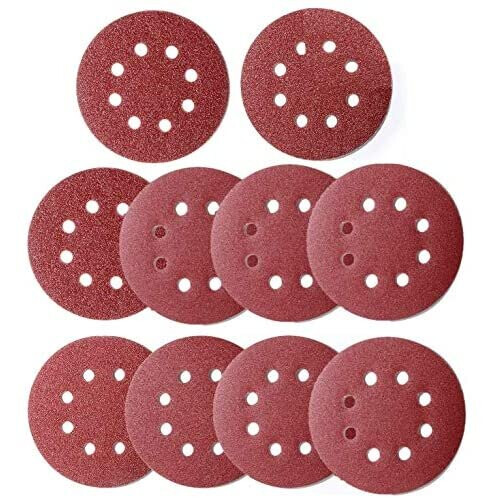 KAHEIGN 100Pcs Sanding Discs, 125mm Hook and Loop 8-Hole Sand Pads, 40/60 /80/100 /120/180 /240/320 /400/800 Grits Sandpaper for 5-Inch Random O