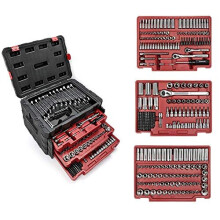 WORKPRO 450-Piece Drive Socket Set 1/2" 1/4" 3/8", CR-V Metric and Imperial Sockets with Quick-Release Ratchet Wrench, Spanners, Bits Set, M