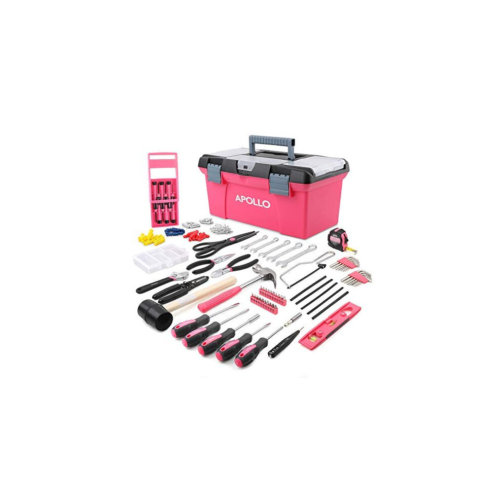 Apollo 170 Piece Pink Complete Household Tool Kit with Pink Tools, Wall Hanging Kit and Pink Tool Box for Everyday Tasks, DIY, Decorating &