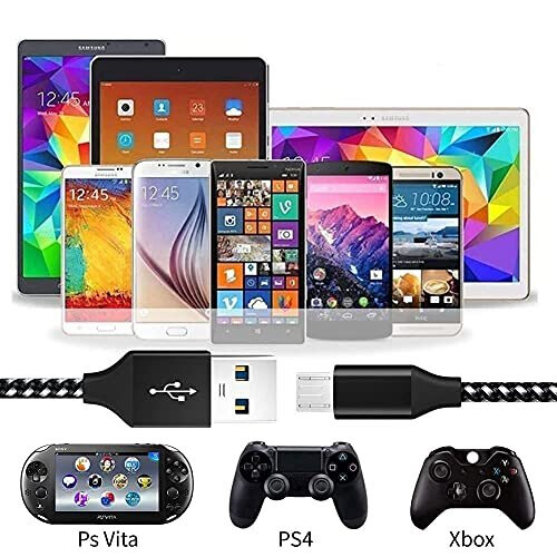 PS4 Controller Charging Cable,Micro USB Extra Long Fast Charger Cable for PlayStation 4, PS4, PS4 Slim,PS4 Pro,Xbox One,One S,One X Wireless Con 1