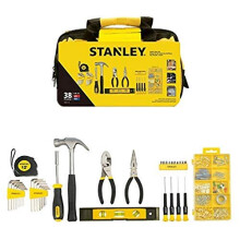 Stanley STMT0-74101 38-Piece Tool Set - 5m Tape, Hammer, Pliers, Bit Driver with 11 Bits, 4 Screwdrivers, Spirit Level, 16 Allen Keys, Soft Case