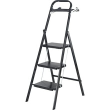ABRU 12623 Folding 3 Tread Slimline Step Ladder with High Handrail and Tool Tray, Black, One Size