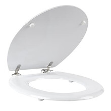 Beldray LA033758 Wooden MDF 18" Tongue and Groove Toilet Seat, Zinc Alloy Hinges, Easy Fit, White