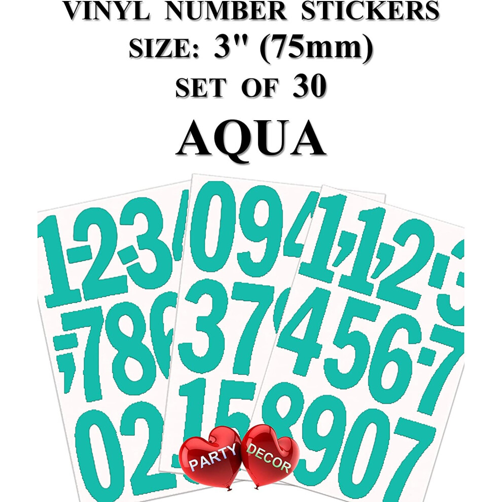 3 x Set of 30 Aqua 3" Numbers - Self Adhesive Waterproof Durable Vinyl Stickers - Cut to the sticker Shape - size 75mm-image-OPC-P8YCP69-NEW