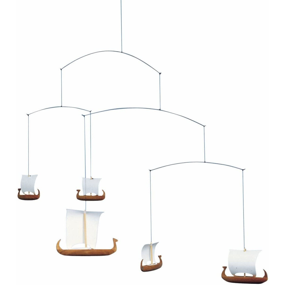 Viking Ships 5 Hanging Mobile - 26 Inches - Teak Flensted Mobiles