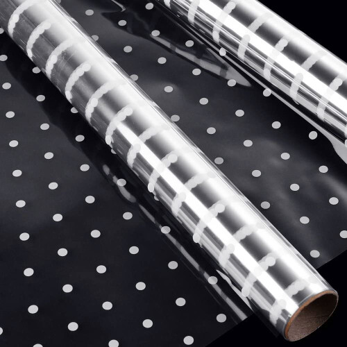 Faburo 2 Roll 3m*40cm White Dot Cellophane Wrap Florist Clear Wrap (White dot)