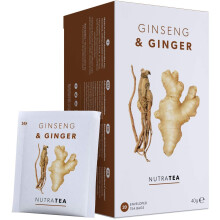(1 pack) Nutra Tea Ginseng & Ginger Herbal Tea | 20 Biodegradable Bags | 40g
