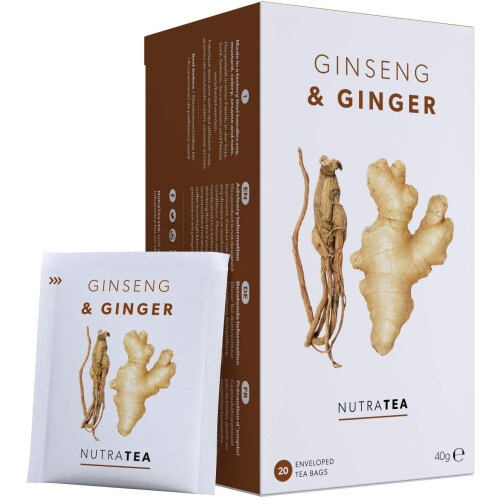 (1 pack) Nutra Tea Ginseng & Ginger Herbal Tea | 20 Biodegradable Bags | 40g