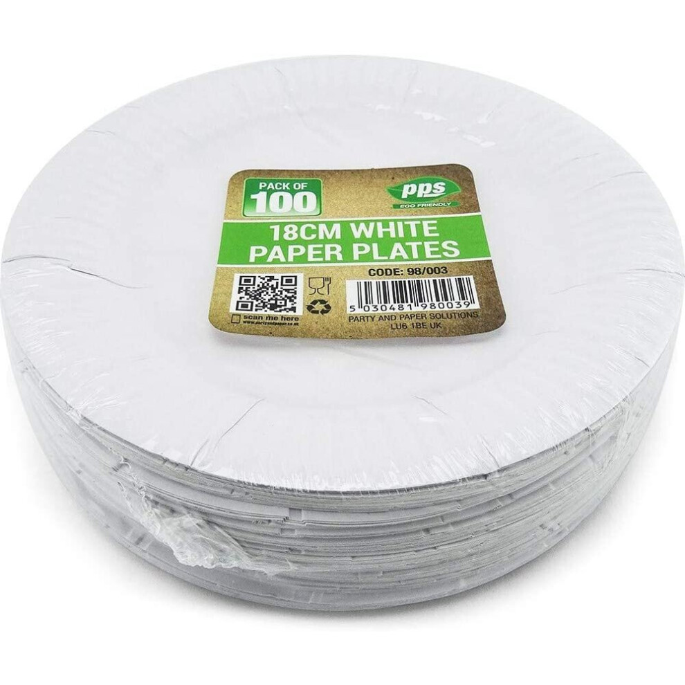 Party & Paper Solutions 100 Paper Plates - 7 Inch/18Cm Quality Durable Plates Ideal For Hot And Cold Food White