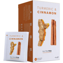 (1 pack) Nutra Tea Turmeric & Cinnamon Herbal Tea | 20 Biodegradable Bags | 40g