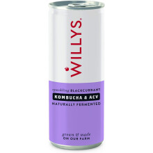 Willy's Blackcurrant Kombucha and ACV Drink, 250ml (Box of 12 Cans)