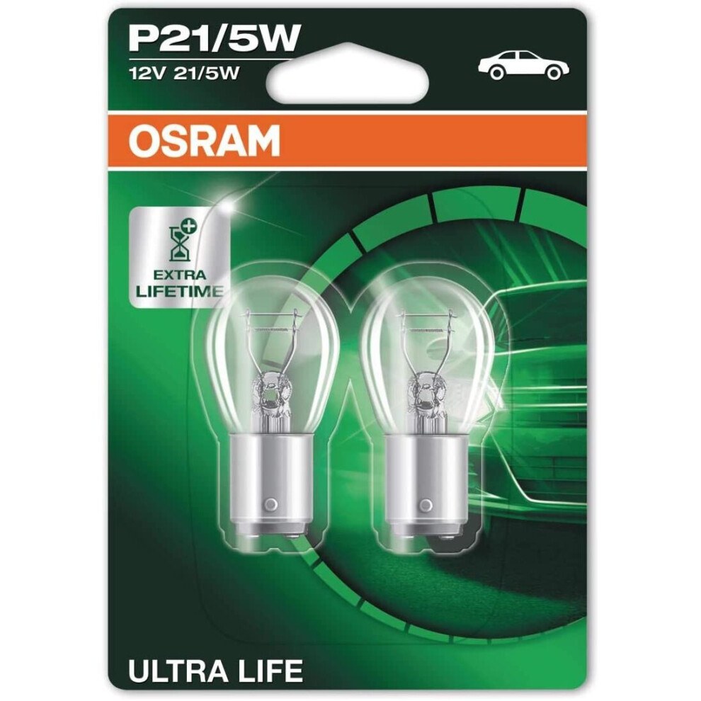 Osram Ultra Life P21/5W Halogen Signal Lamp, Brake Rear Fog 7528Ult-02B, 12 V Passenger Car, Double Blister (2 Units) Light