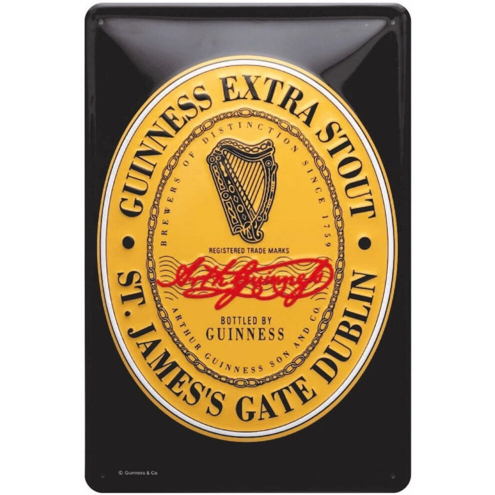 Guinness Label Embossed Metal Sign 300mm x 200mm. Licensed