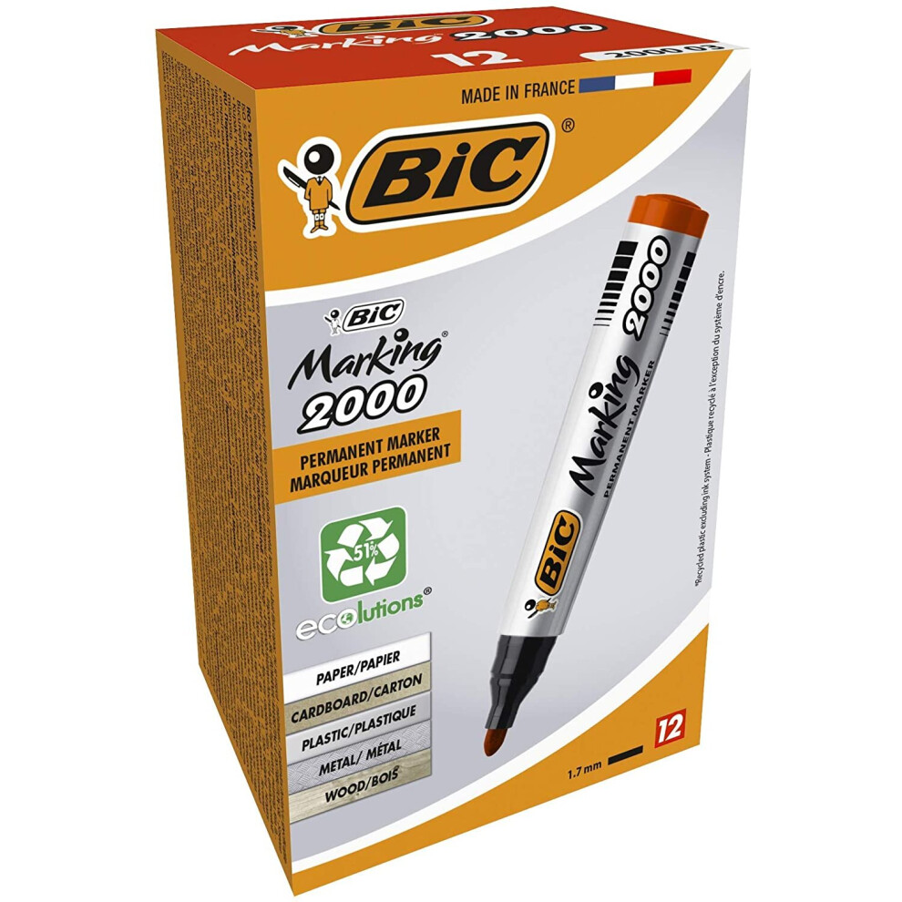 Bic Marking 2000 Ecolutions Permanent Bullet Tip Markers - Box Of 12 Red
