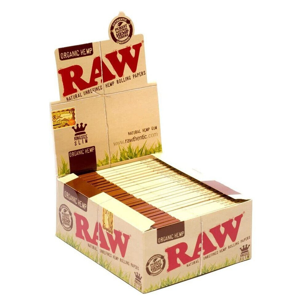 Raw 50 X Books Of Organic Natural Hemp King Size Slim Rolling Paper Cigarette Papers
